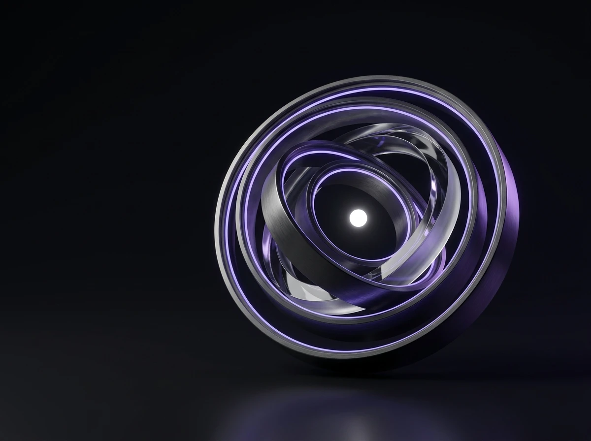 Nested titanium rings lit in violet